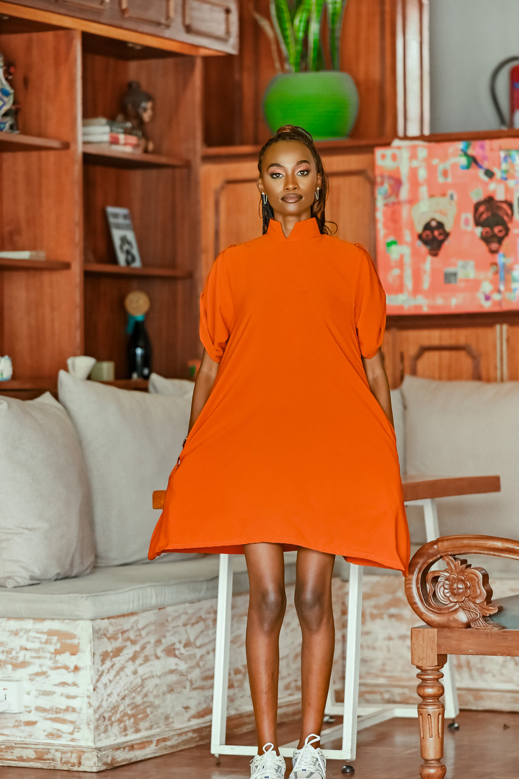 Lumi Shift Dress-Rust brown